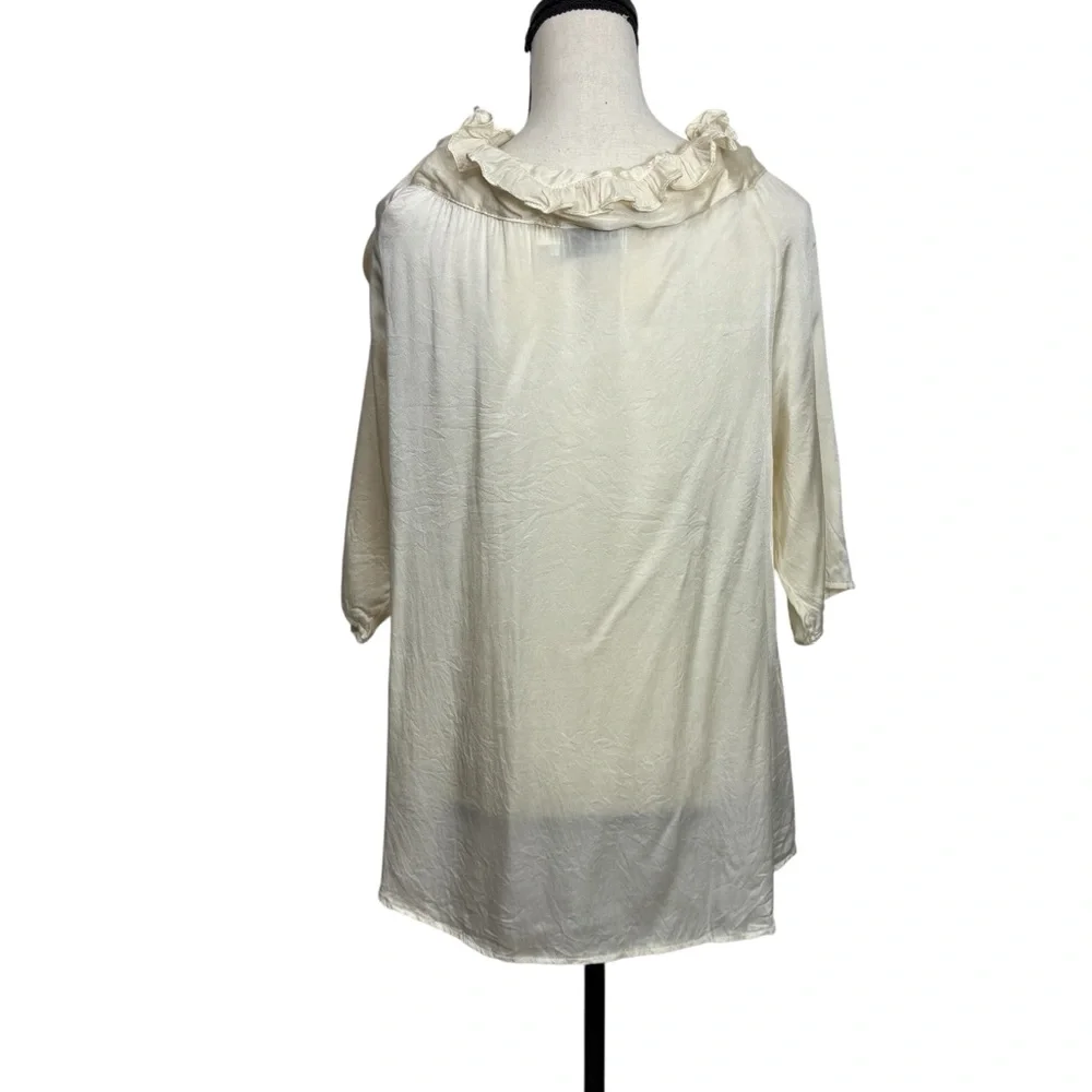 Never a Wallflower Saint & Sinner Cream Ruffled Tie Neck Silk Blouse‎